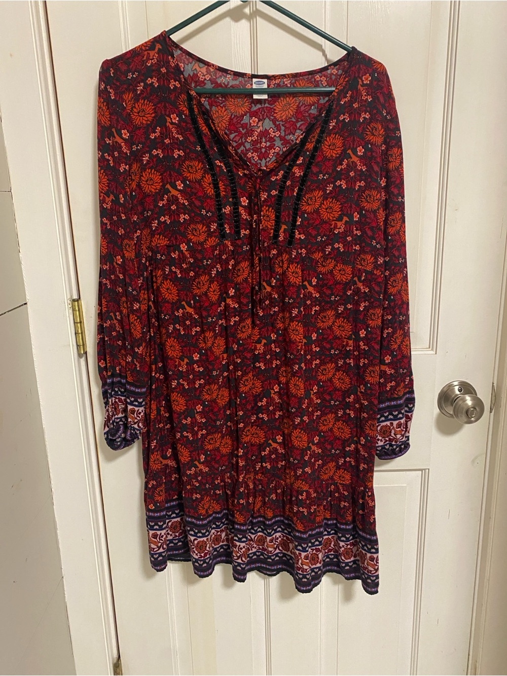 Old Navy-Boho Floral Long-Sleeve Dress - Red